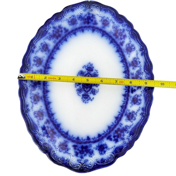 1896-1906 John Maddock & Sons Waverley Flow Blue Oval Serving Platter 12.5" Rare - Picture 13 of 16